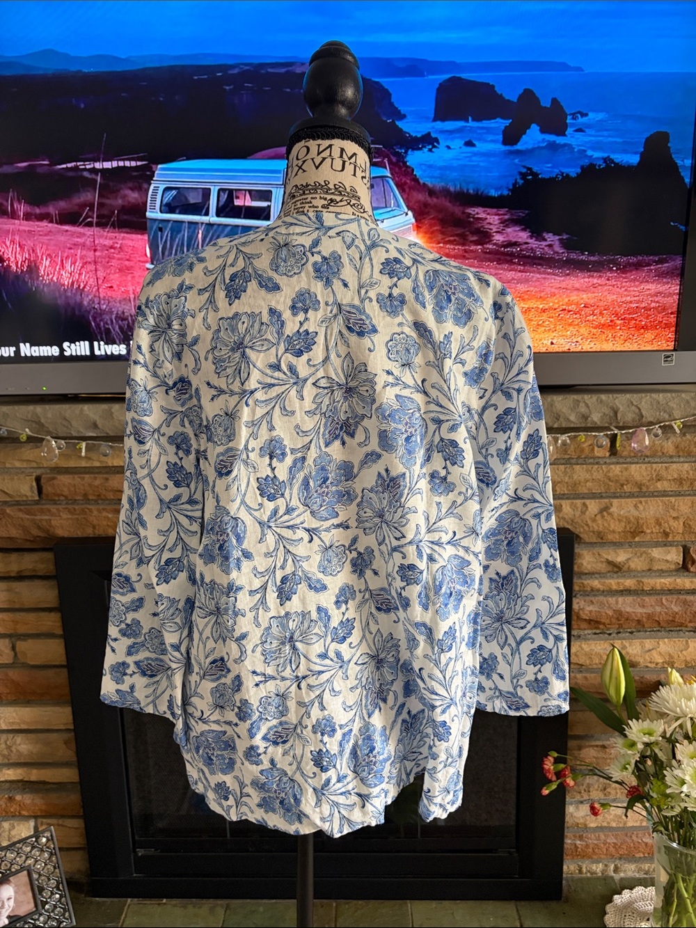 J. Jill Blue and White Floral Button-Front Shirt - Picture 2 of 3